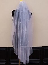 abordables Voiles de mariée-Voile de mariage contemporain  stylé à un niveau voiles jusqu&#039;au coude avec tulle à perles synthétiques