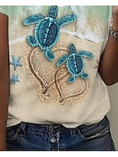 billige Hawaiiansk te-Dame T skjorte Blomstret Grafisk Rose Elegant Årgang Mote Kortermet Rund hals Vanlige topper Daglig Ut på byen Helg Trykt mønster Hvit Lysegrønn Blå Dusty Blue Brun Sommer