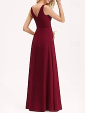 baratos Vestidos para Madrinhas-Linha A Vestido de Madrinha Decote V Sem Manga Elegante Longo Chiffon / Elastano com Pregas / Pregueado / Franzido 2022