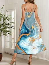tanie Sztuka i projektowanie sukien-Damskie Sukienka maxi Codzienne sukienki Sukienka A line Sukienka na ramiączkach Elegancja Urlop Elegancki Codzienny Regularny Ombre Abstrakcja Marmurowy nadruk Bez rękawów W serek Czerwonobrązowy