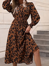 olcso Művészet és Design Ruha-Női Midi ruha A vonalú ruha Puff ujjú ruha Elegáns Szabadság Stílusos Puffos Vakáció Hétköznapi Napi Normál Grafika Hosszú ujj Terített nyak Fehér Rubin Barna Nyár