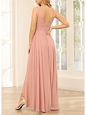 economico Abiti da damigella-Linea ad A Vestito da damigella Scollo a V Senza Maniche Elegante Asimmetrico Chiffon con Volant / Arricciatura 2022