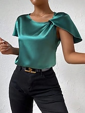 billige Tanks og camisole til kvinner-Kvinnes Camisole Tank Top Ensfarget Elegant Stilren Kortermet V U-ring Regular Topper Bryllupsgjest Arbeid Svart Rosa Marineblå Grønn Khaki Sommer Vår