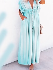 abordables Robes de plage-Femme Maillots de Bain Vêtement couvrant Robe de Bain Maillot de bain nouer devant Vacances Tenues de plage Couleur unie Col V Manches courtes Maillots de bain