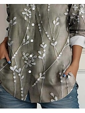 preiswerte Blumenoberteile-Damenhemd Floral Elegant Vintage Alltag Langarmhemd Kragen Regelmäßige Tops Arbeit Tägliches Leinenähnliches Druck Salbeigrün Sommer Frühling