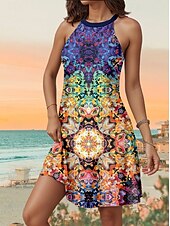 olcso Boho ruhák-Női Mini ruha hétköznapi ruha Szüret Alkalmi Napi Normál Boho Ujjatlan Terített nyak Sötétkék Nyár