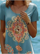 tanie Sukienki boho-Damskie Sukienka mini Zabytkowa sukienka Codzienne sukienki Sukienki w stylu boho Bohema Urlop Zabytkowe Urlop Codzienny Regularny Geometryczny W Tureckie Wzory Boho Paisley Damask Krótki rękaw