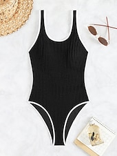 billiga One-piece-baddräkter-Dam Badkläder En bit Monokini Baddräkt Öppen rygg Magkontroll Hög midja Smal Semester Standkläder Ensfärgat U-hals Ärmlös Baddräkter
