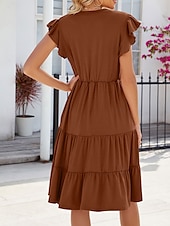 preiswerte Blumenkleider-Damen kleid lang Casual kleid Elegant Stilvoll Basic Urlaub Arbeit Casual Regular Fit Glatt Kurzarm V Ausschnitt Dunkel Braun Rosa Dunkelgrün Aprikose Sommer Frühling