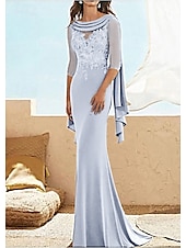 abordables Largo del piso-Vestido ajustado Madre de la novia Invitada de boda Elegante talla grande Cuello joya Largo hasta el suelo Chifón Encaje Media manga con apliques y fruncidos talla personalizada gratis