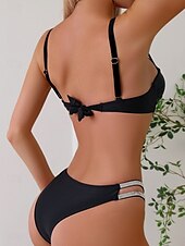 abordables Ensemble de bikinis-Femme Maillots de Bain Bikinis 2 pièces Slip Brésilien Maillot de bain Dos Nu Mince Vacances Tenues de plage Couleur unie Col V Sans Manches Maillots de bain