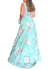cheap Elegant Floral Dresses-Women&#039;s Maxi Dress A Line Dress Summer Dress Stylish Casual Vacation Daily Regular Fit Floral Short Sleeve V Neck Light Green Sky Blue Light Blue Summer