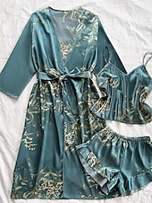 cheap Women&#039;s Robes-Women&#039;s Pajamas Luxury Home Green cherry Summer Spring