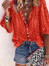 economico Top Grafici da Donna-Per donna Camicia Blusa Pop art Moda Informale Manica lunga Colletto Top regolari Ufficio Giornaliero Per eventi Bottoni Giallo Blu Arancione Grigio Primavera Autunno