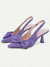 olcso Cicás sarkú cipők-női velúr slingback sarkú cipő – hegyes orrú cicasarkú masnival, elegáns pumpák bulikhoz és irodai viselethez