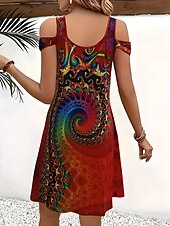 halpa Boho-mekot-Naisten Midimekko Tpaitamekko Kesämekko Midi mekko Böömi Seksikäs Boheemi Loma Juhla Pyhäpäivä Normaali Väri kaltevuus Marmoriprintti Lyhythihainen Sweetheart-kaula-aukko Rubiini Kesä Kevät