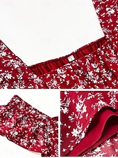 abordables Tops Graphiques pour Femmes-Femme Chemise Chemisier Floral mode Décontractées Manche Courte Col Carré Hauts réguliers du quotidien A Volants Imprimer Noir Jaune Rouge Beige Eté