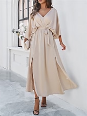 ieftine Rochie simplă-Rochie de absolvire pentru femei rochie maxi rochie de lucru rochie de petrecere casual formal manșon batwing vacanță formală petrecere regular fit grafic manșon scurt gât în V negru șampanie vin