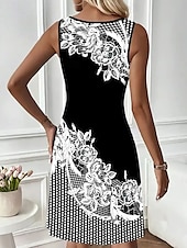 cheap Boho Dress-Women&#039;s Mini Dress Petite Dress T Shirt Dress Tee Dress Sundress Elegant Vintage Stylish Vacation Casual Daily Regular Fit Floral Graphic Sleeveless Crew Neck Black Summer
