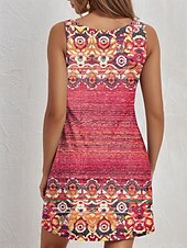 tanie Sukienki boho-Damskie Sukienka mini Sukienka A line Letnie sukienki Sukienka z odkrytymi ramionami Urlop Codzienny Codzienny Luźna Graficzny W Tureckie Wzory Bez rękawów Dekolt w kształcie litery U Czerwony
