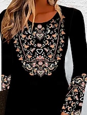 billiga Boho-klänning-Dam Mini klänning Vardagsklänning T shirtklänning Ledigt Dagligen Normal Grafisk Långärmad Rund hals Svart Höst Vinter