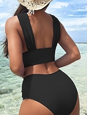 olcso Bikiniszettek-Női Fürdőruha Bikini 2 darab Bugyik Fürdőruha Nyitott hátú Vékony Magas derekú Szabadság Strandruházat Tömör szín Kötőfék nyaka Ujjatlan Fürdőruhák