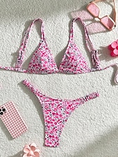 voordelige Bikinisets-Dames Zwemkleding Bikini 2 stuks String Zwempak Blote rug Slank Vakantie Strand Kleding Bloemig V-hals Mouwloos Badpakken