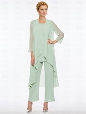 voordelige Broekpakken van mama-Strand Bruiloft Jumpsuit  Pantsuit Moeder van de Bruid Elegante Plus Size Bateau Hals Vloer Lengte Chiffon Mouwloos Wrap Inbegrepen met Effen Kleur om indruk te maken 2025 gratis maat op maat
