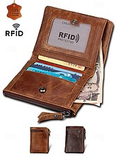 Недорогие Кошельки-Кожаный кошелек с блокировкой RFID для мужчин – высококачественная воловья кожа с застежкой-молнией, несколькими отделениями для карт и отделением для купюр – стильный и безопасный повседневный аксессуар черного коричневого цвета