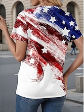 voordelige Onafhankelijkheidsdag Top-Patriottische T Shirt Vlag Amerikaanse Vlag Nationale Vlag Stijlvol Casual Rood Wit En Blauw Korte Mouw V-Hals Reguliere Tops Dagelijks Print Wijn Zomer Lente