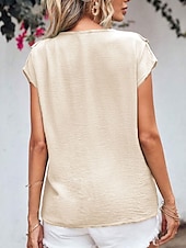 preiswerte Damen Einfache Oberteile-Damen Hemd Bluse Feste Farbe Elegant Täglich Stilvoll Kurzarm Fledermaus Ärmel V Ausschnitt Normale Oberteile Arbeit Täglich Abendgesellschaft Knopf Orange Grün Beige Sommer Frühling