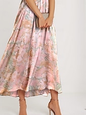 ieftine Rochii florale-Pentru femei Rochie Maxi Rochie A line Elegant Zilnic Dată Fit regulat Floral Manșon scurt În V Roz Îmbujorat Vară