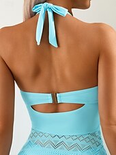 cheap Tankinis-Women&#039;s Swimwear Tankini 2 Piece Cheeky Swimsuit Mesh Backless High Waist Vacation Beach Wear Solid Color V Neck Sleeveless Bathing Suits