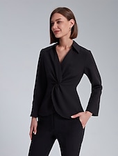 billige Kvinne Enkle Topper-Dame Dresskjorter Arbeidsskjorter Helfarge Formell Kontor Fritid / hverdag Kjegle Erme Svart Hvit Dreie blusset krage skjorter Langermet Elegant Mote Fritid hverdag Krage Vår