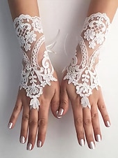 billige Damehansker-elegante hvite blonde brudehansker – vintage fingerløse bryllupshansker med blomsterbroderi for bruder og formelle arrangementer