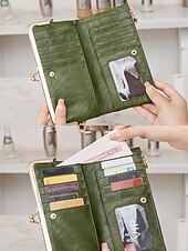 cheap Wallets-Women&#039;s Faux Leather Clip Bag Wallet Phone Case - Card Holder, ID Window, Zipper Closure - Versatile Design for Women - Perfect for Daily Use and Travel Black Pink Red