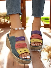 abordables Sandalias de cuña-Sandalias de cuña multicolores para mujer: elegantes sandalias tipo slide con punta abierta y plataforma cómoda para conjuntos casuales de verano