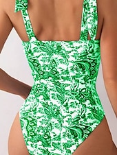 billiga One-piece-baddräkter-Dam Badkläder En bit Monokini Baddräkt Öppen rygg Magkontroll Hög midja Smal Semester Standkläder Blommig V-slits Ärmlös Baddräkter