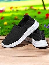 お買い得  レディーススニーカー-女性用スリッポンスニーカー - 通気性のある織りデザインと快適なソールで、春夏のカジュアルなお出かけに最適です。