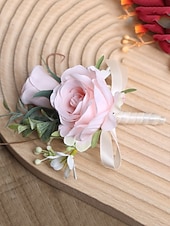 ieftine Bratara de dama-butoniera de nunta si corsajul de la incheietura mainii – accesorii florale elegante de trandafiri artificiali pentru mire, miri, domnisoare de onoare si evenimente speciale