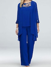 Strój weselny dla matki panny młodej elegancki casualowy dekolt w sztyfcie długość do podłogi poliester długi rękaw z koronką tanie Garnitury dla mamy-Strój weselny dla matki panny młodej elegancki casualowy dekolt w sztyfcie długość do podłogi poliester długi rękaw z koronką