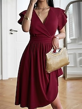 preiswerte Einfaches Kleid-Damen Midi Kleid Korsett Kleid T-Shirt Kleid Tee Kleid Einfarbig A-Linien Kleid Lässig Urlaub Alltag Reguläre Passform Grafik Kurzarm V-Ausschnitt Schwarz Wein Blau Grün Sommer