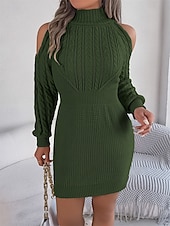 olcso Egyszerű ruha-Női Mini Ruha Pulóver Ruha Testhezálló Ruha Off The Shoulder Ruha Kényelmes Lámpás Ujjú Nyaralás Napi Rendes Illeszkedés Virágos Hosszú Ujjú Magas Nyak Rózsaszín Haditengerész Zöld Szürke Nyár Ősz Tél
