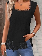 ieftine Bluze &amp; Camisole Damă-Top de camizola pentru femei solid elegant casual fără mâneci gât pătrat standard zilnic dantelă patchwork negru alb roz roșu albastru vară primăvară