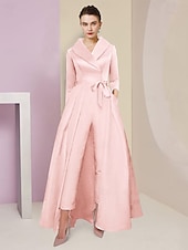 abordables Combinaisons pour maman-Combinaison  Tailleur Mère de la Mariée Tuxedo Invité de Mariage Élégant Party Simple Col Chemise Longueur Cheville Satin Manches 3/4 avec Nœud(s) 2025 taille personnalisée gratuite