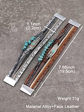 baratos Pulseira Feminina-Pulseira magnética de couro boho e turquesa - design ajustável em várias camadas com penas e pedras preciosas, perfeita para estilos casuais, de verão e festivais