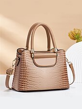abordables Bolsos de mano y tote-Elegante bolso de mano de piel sintética con efecto cocodrilo: elegante bolso de mano con asa superior y correa de hombro desmontable, lujoso bolso de mano para mujer, perfecto para el trabajo, fiestas y eventos formales negro rosa rojo