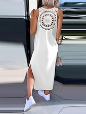 preiswerte Einfaches Kleid-Damen Maxikleid A-Linie Kleid Einfarbig Tank Kleid Sommerkleid Basis Freizeit Urlaub täglich reguläre Passform Grafik ärmellos Rundhalsausschnitt Schwarz Weiß Armee Grün Dunkelgrau Sommer