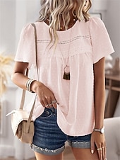 Dámské Košile Halenka Pevná barva stylové Na běžné nošení Krátký rukáv Tričkový Běžné topy Práce Denní Dovolená Šalvějová zeleň Černá Bílá Světlá růžová Rubínově červená Léto Jaro levne Hladké dámské topy-Dámské Košile Halenka Pevná barva stylové Na běžné nošení Krátký rukáv Tričkový Běžné topy Práce Denní Dovolená Šalvějová zeleň Černá Bílá Světlá růžová Rubínově červená Léto Jaro