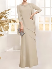 preiswerte Mit Jacke-Zweiteiliges Kleid der Mutter der Braut Elegant Vintage Einfach Juwel-Ausschnitt Bodenlang Chiffon 3/4 Länge Ärmel Jackett Kleider mit Pailletten Beading Kaskadierende Rüschen